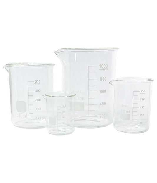 Low Form Graduated Beakers – Borosilicate Glass (DIN 12331, ISO 3819 & USP Compliant)