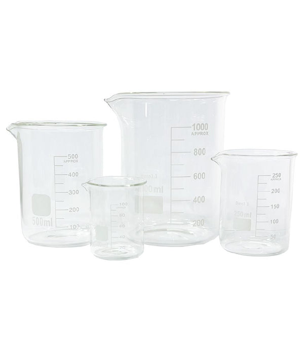 Low Form Graduated Beakers – Borosilicate Glass (DIN 12331, ISO 3819 & USP Compliant)