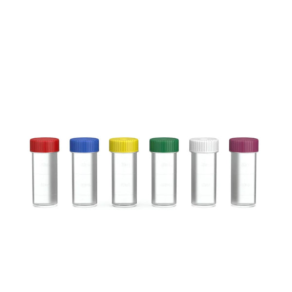 Sample Vials 28ml Gamma-Sterile – Flat Bottom with Assorted Coloured Caps pack of 1000 /Special Order/Please contact us